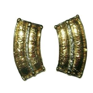 Silver Gold Two 2 Tone Handmade Artisan Signed IXEL Textured Large Bar Earrings